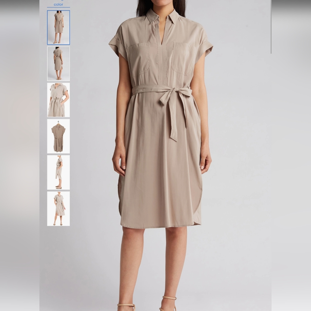 NWT MAX STUDIO LONDON Tan Short Sleeve Belted Dress
